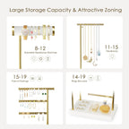 SZQINJI 5 Tier Jewelry Holder Organizer, Gold Jewelry Stand with Velvet Bracelet Holder, Adjustable Height Jewelry Display for Necklaces, Bracelets, Earrings, Rings, Gift Idea for Women, White