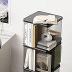 4 Tier Rotating Bookshelf, Small Corner Bookshelf for Small Space, 360 Display Floor Standing Bookcase, Lazy Susan Plastic Narrow Book Organizer Shelf for Bedroom, Living Room, Rectangular