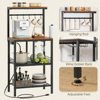 YATINEY Bakers Rack with Power Outlet, Microwave Stand with Paper Holder, Coffee Bar Station with Wine Glass Holder, 4-Tier Kitchen Storage Rack for Dining Room, Living Room, Rustic Brown HB02UBR