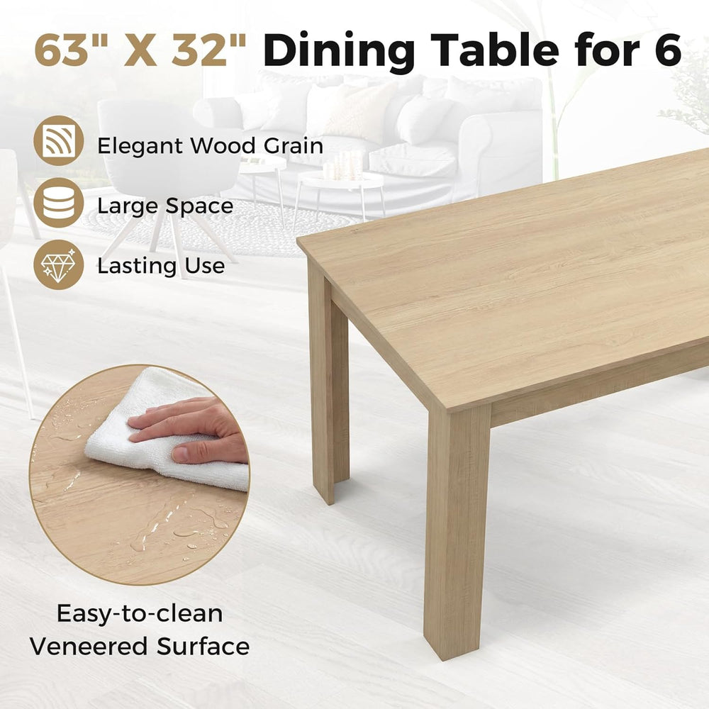 COSTWAY 63”Rectangular Dining Table for 4-6 People,Farmhouse Dinette with Lar...