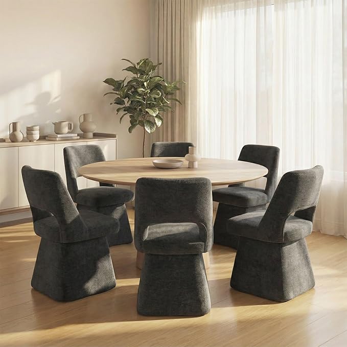 VKNOW Upholstered Swivel Dining Chairs Set of 4, Modern Dining Room Chairs with Open Back, Chenille Fabric Kitchen Chairs for Dining Room, Living Room, Bedroom, Vanity, Black