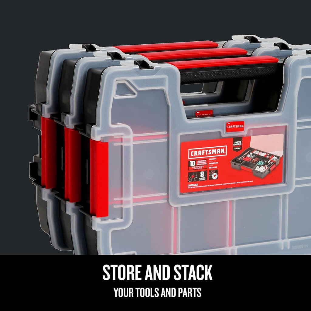 CRAFTSMAN Storage Organizer,Small Parts Organizer with 10-Compartments,Lid Includes Secure Latch (CMST60964M), (Pack of 6)