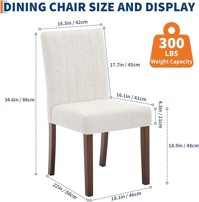 Upholstered Dining Chairs Set of 2, Button Tufted Parsons Chairs with Wood Legs and Padded Seat, Modern Fabric Side Chairs for Dining Room Kitchen Farmhouse Hotel, Beige