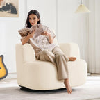 Furnimart 360° Swivel Barrel Accent Chair Set of 2, Round Upholstered Comfy Lounge Chair, Corduroy High-Resilienc Foam Single Sofa, No Assembly Wide Seat for Living Room, Bedroom, Apartment (Beige)