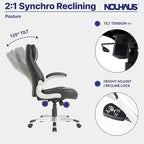 Nouhaus +Posture Ergonomic PU Leather Office Chair. Click5 Lumbar Support with FlipAdjust Armrests. Modern Executive Chair and Computer Desk Chair (Black)