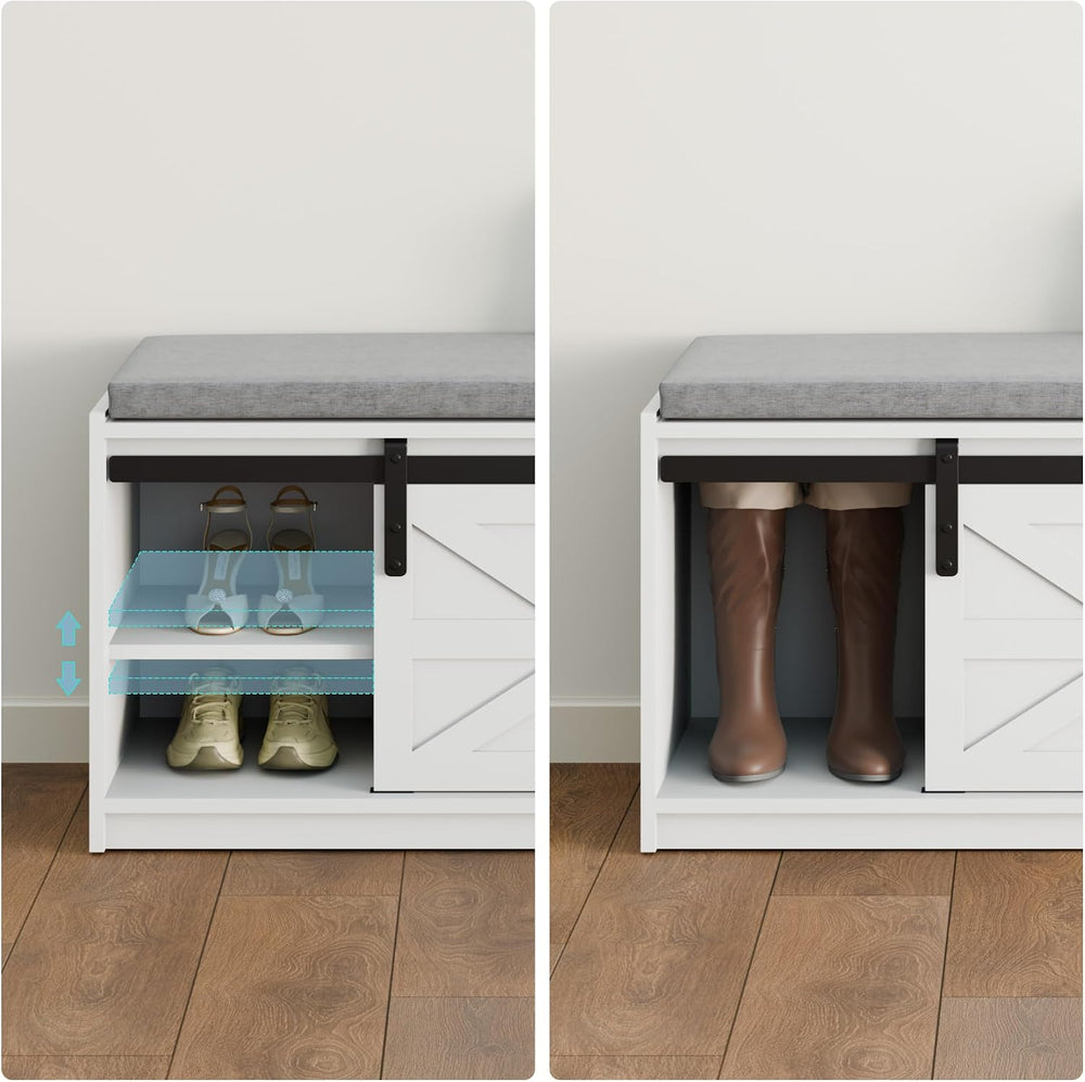 Mondeer Shoe Storage Bench, 2-Tier Farmhouse Entryway Bench with Sliding Barn...
