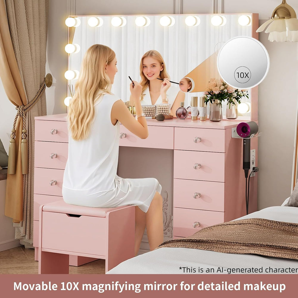 VOWNER Vanity with Lighted Mirror - Makeup Vanity Desk with Lights | Women Va...
