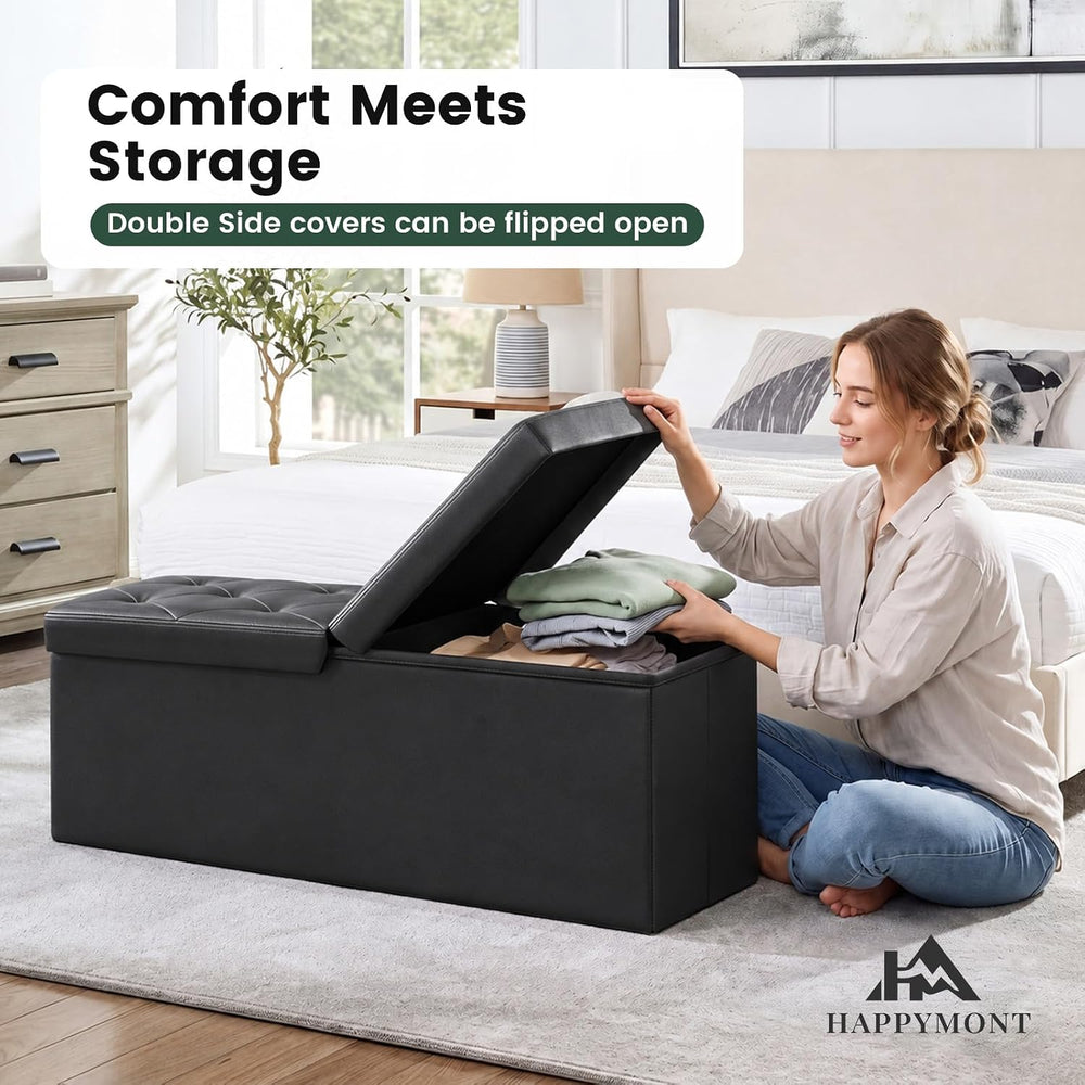 43 Inches Folding Storage Ottoman Bench with Flipping Lid