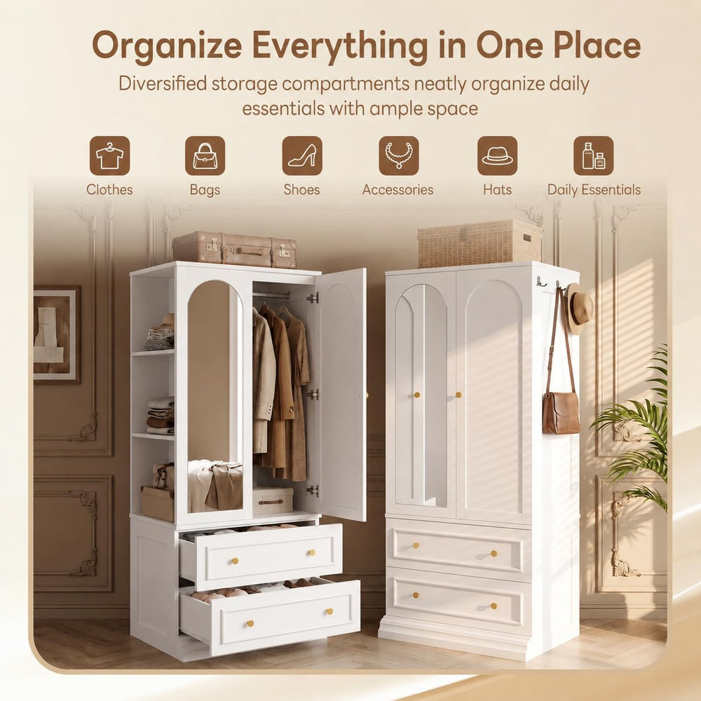 LIKIMIO Armoire Wardrobe Closet with Full Length Mirror, 3 Open Shelves | 71&...