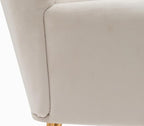 Container Furniture Direct Modern Chic Mid-Century Velvet Accent Armchair for Living Room, Bedroom, or Home Office, Button-Tufted Wingback Design with Gold Flared Legs, Ivory