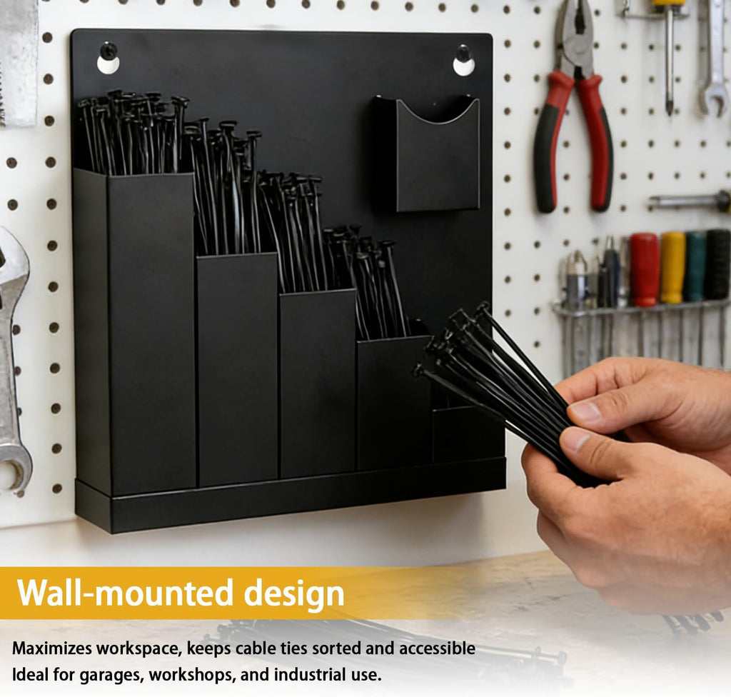 Zip Tie Organizer-Wall Mount Cable Zip Tie Storage Holder with a Plier-Multiple Sizes Organizer for Garage Workshop Tool Box (Black)