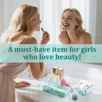 14 Pcs Adjustable Clear Drawer Organizer, Extendable Vanity Storage Bins, Desk Drawer Organizer Set for Makeup, Cosmetics, Bedroom, and Gadgets, Blue