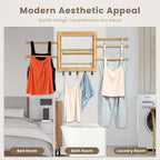 Bamboo Wall Mount Drying Rack for Laundry – Collapsible Foldable Clothes Dryer with 8 Arms & 5 Hooks, Space-Saving Laundry Hanger Dryer Rack, 20 Inch, 80 lb Capacity (Natural)