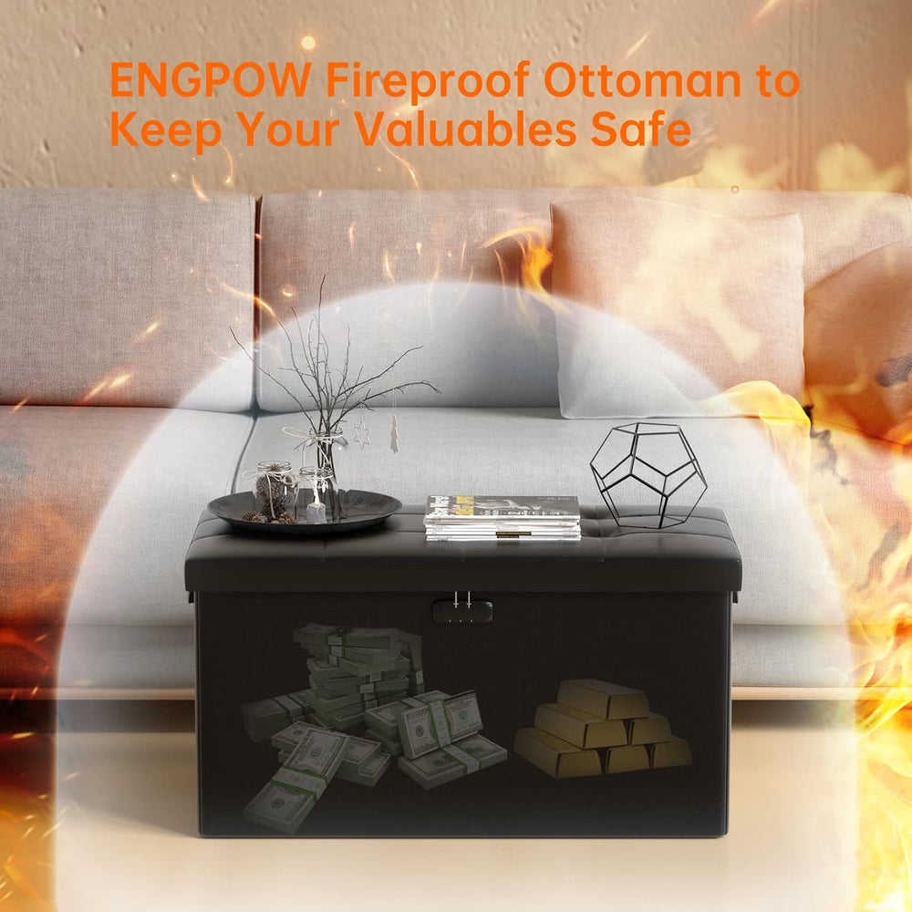 ENGPOW Storage Ottoman Bench,Fireproof Folding Bench with Lock,30 Inches Fire...