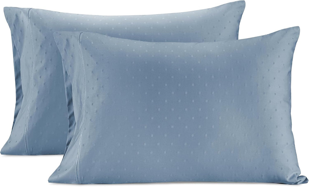 LANE LINEN Pillows Queen Size Set of 2, Soft 100% Egyptian Cotton, Cool & Smooth 1000 Thread Count Pillow Cases - Swiss Dot - French Blue