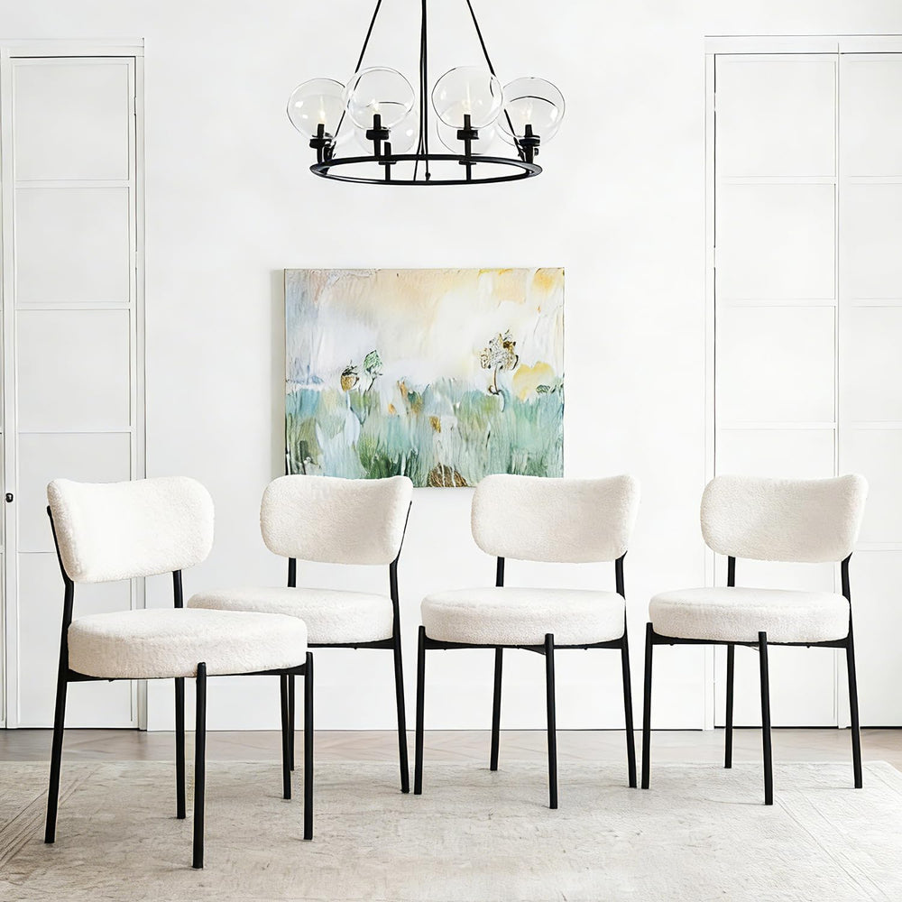 White Dining Chairs Set of 4, Modern Mid Century Kitchen Chairs with Upholste...