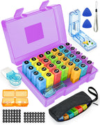 Monthly Pill Organizer 2 Times a Day, FRIWOLE Medicine Box with Portable Weekly Pill Bag, Keychain Pill Case, Pill Cutter and 2 Sticker (Purple, 2 Times a Day)