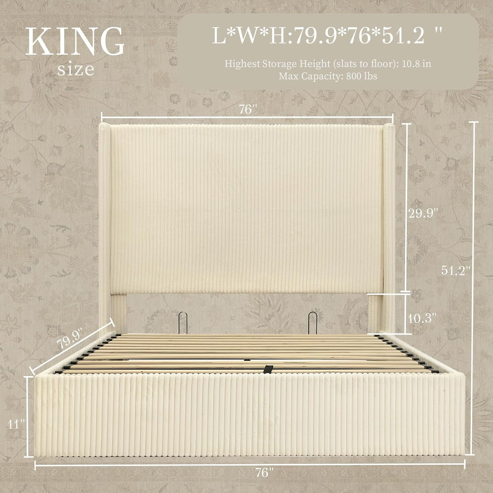 Yechen King Bed Frame with Lift Up Storage, 51.2" Tall Headboard and Uph...