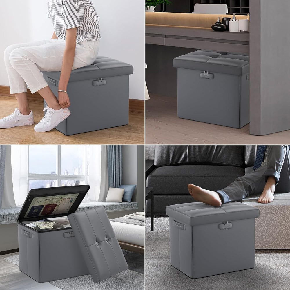 DocSafe Storage Ottoman with Lock,Fireproof Folding Ottoman Foot Rest Stool S...