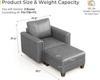 SITJOY Faux Leather Modular Sectional Sofa with Storage, Mid Century Modern Sectional Couches for Living Room, Soft Padded Armrests, Chaise Lounge with Ottoman, Gray