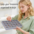 Stackable Jewelry Organizer Tray 24-Grid Velvet Jewelry Drawer Inserts Earring Organizer for Women Jewelry Display Box Case for Earring Rings Stud Necklaces (Set of 8, Grey