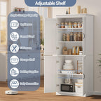 70 Inch Tall Pantry Cabinet, Wood Kitchen Storage Cabinet with 4 Doors & Adjustable Shelves, Modern White Pantry Organizer Cupboard for Dining Room, Living Room