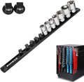1/2" Magnetic Socket Holder Organizer - Aluminum Alloy Socket Rail Tray for Tool Box Drawer, Socket Rack with Extra 2Pcs Replacement Clips for Automotive Garage(Black)