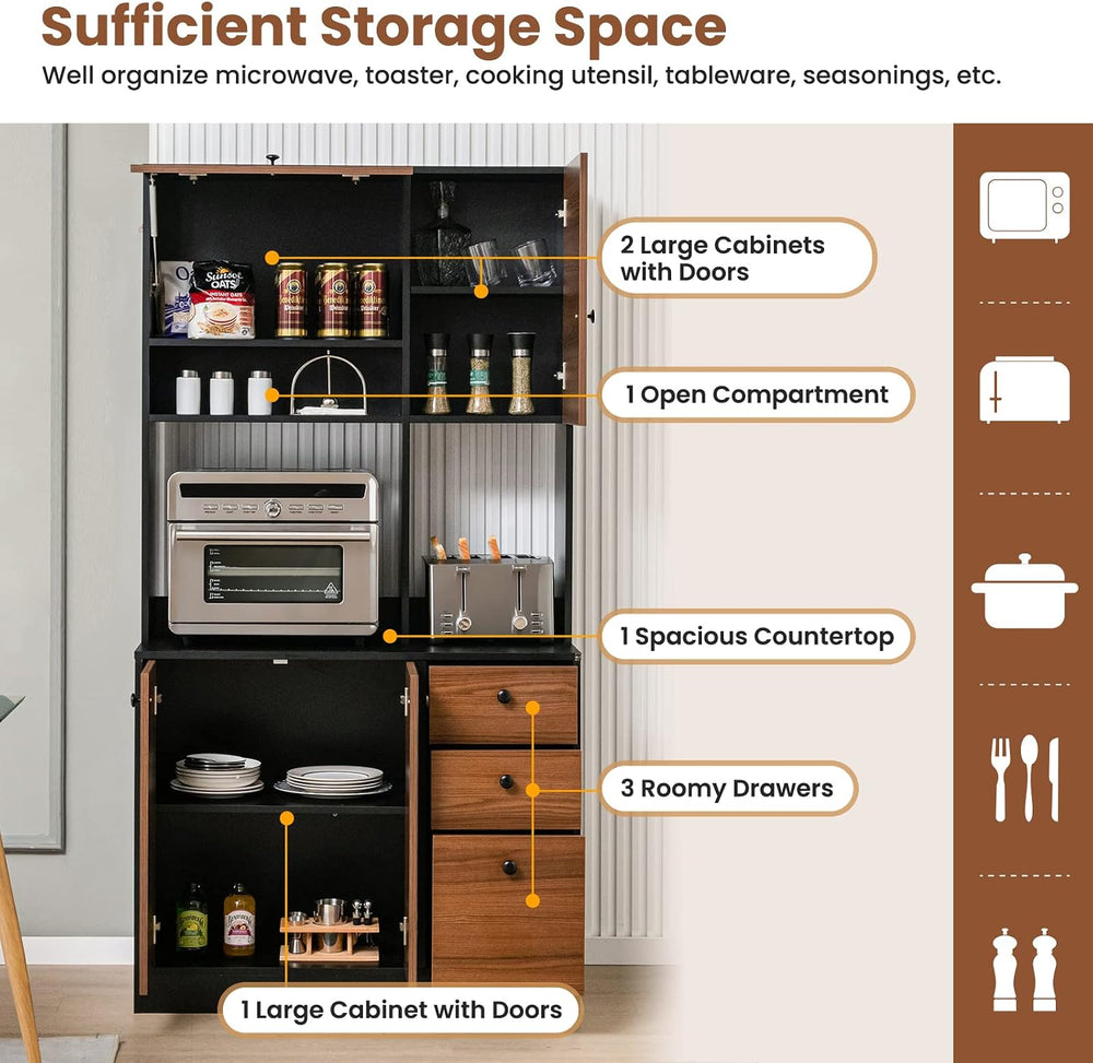 LOKO 71” Tall Kitchen Pantry Storage Cabinet, Freestanding Buffet Hutch with ...