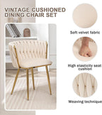 Velvet Dining Chairs Set of 4, Modern Upholstered Woven Dining Chairs with Gold Metal Legs, Modern Accent Chairs for Dining Room, Vanity, Kitchen, Living Room(Beige)