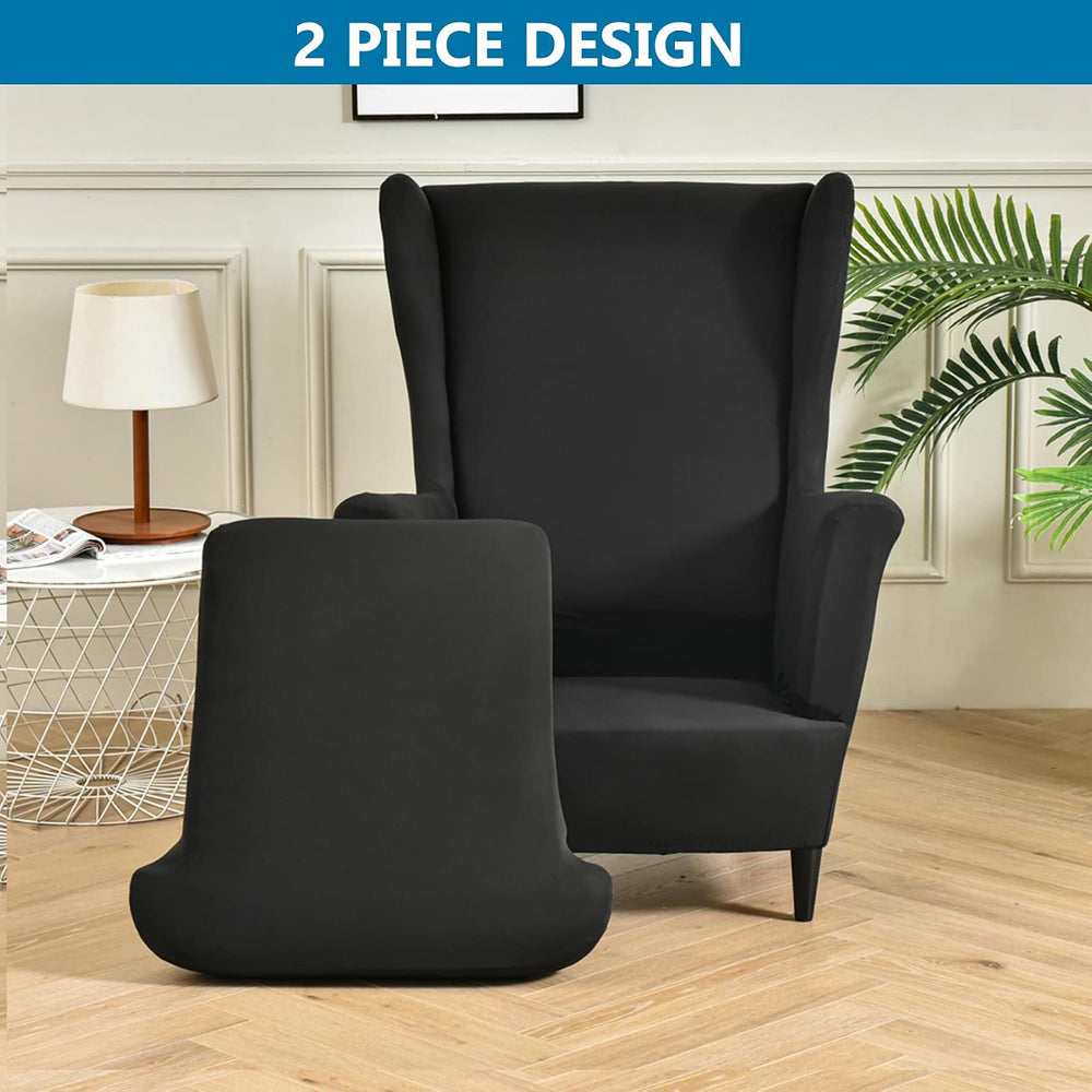 HZDHCLH Black Wingback Chair Slipcovers 2 Piece,Stretch Spandex Black Wing Ch...
