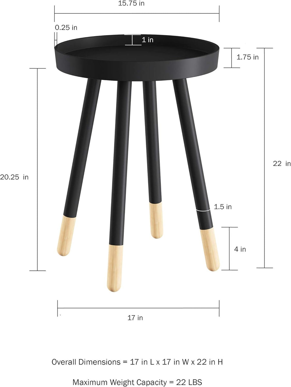 Lavish Home Round End Table Set of 2 – 17 Inch Small Round Side Table Set wit...