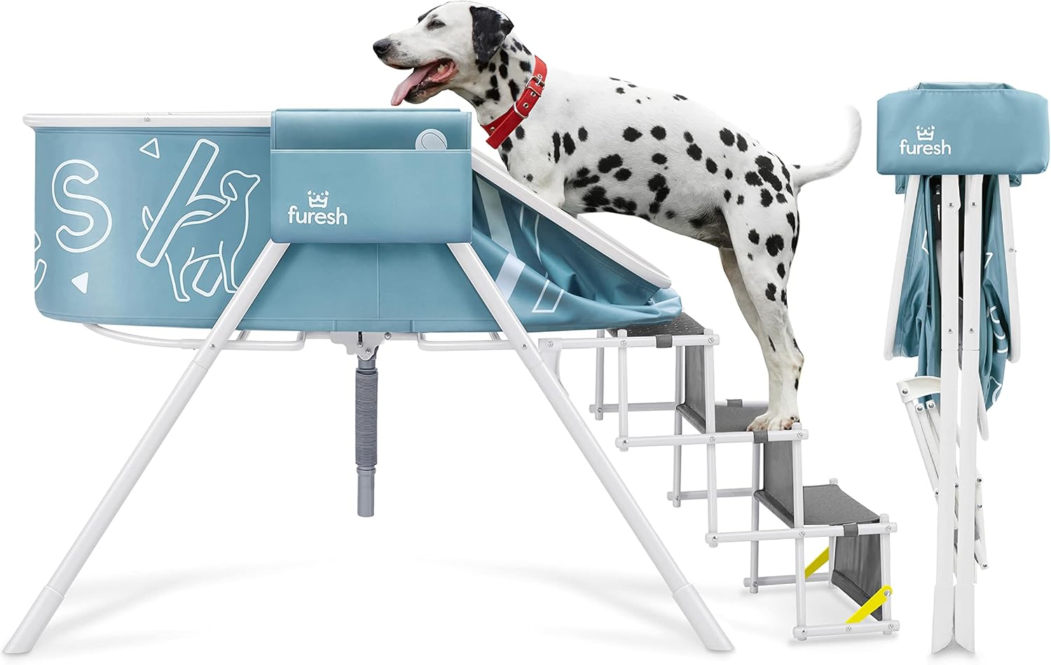 Furesh Big Dipper Dog Bath Tub with Stairs, Elevated Portable Foldable Wash Station with Steps for Bathing, Shower and Grooming, Indoor, Outdoor, for Medium to Large Size Dogs