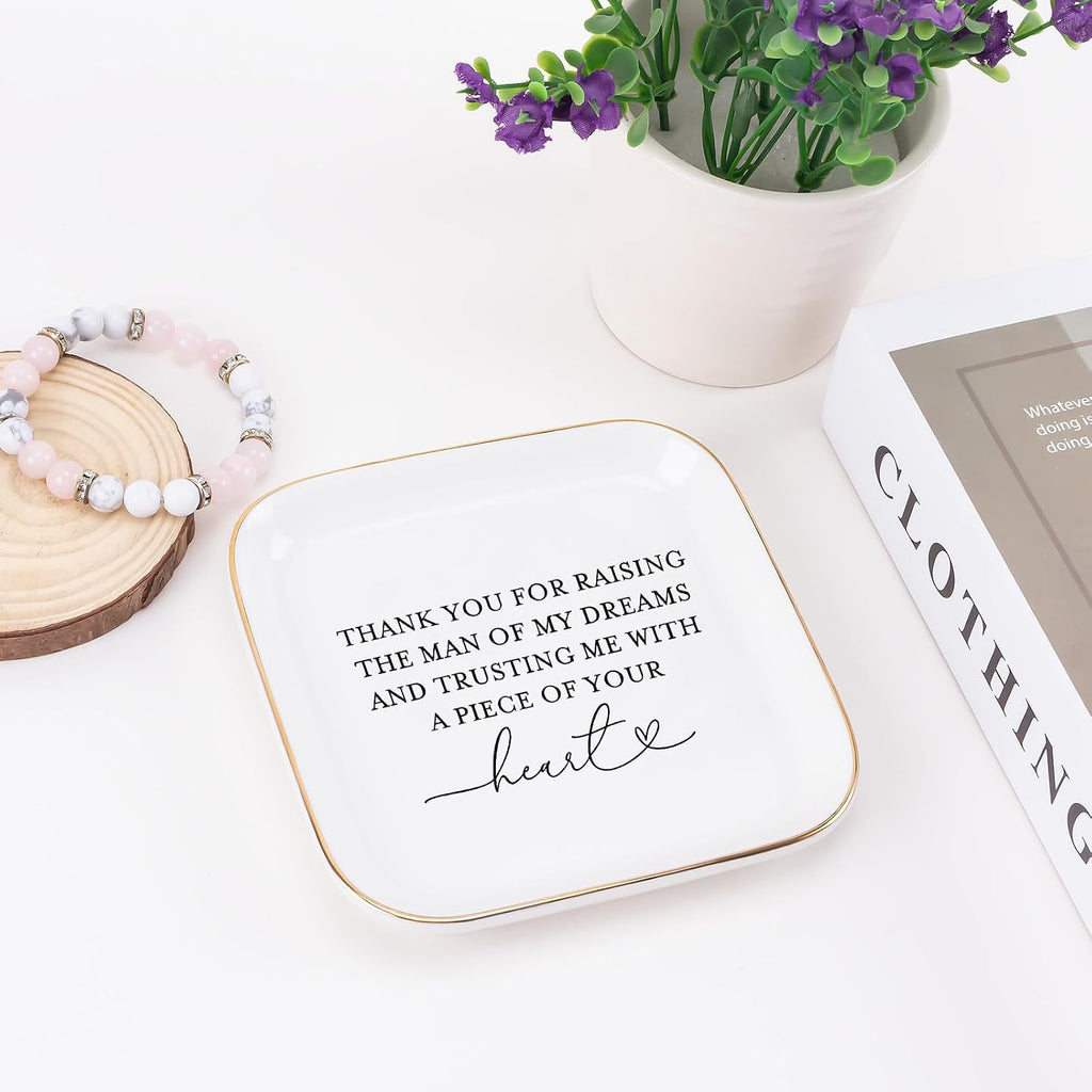 Mother of the Groom Gifts Jewelry Tray from Bride, Mother's Day Christmas Birthday Wedding Gifts for Mother in Law of the Groom from Bride Ceramic Ring Dish Plate