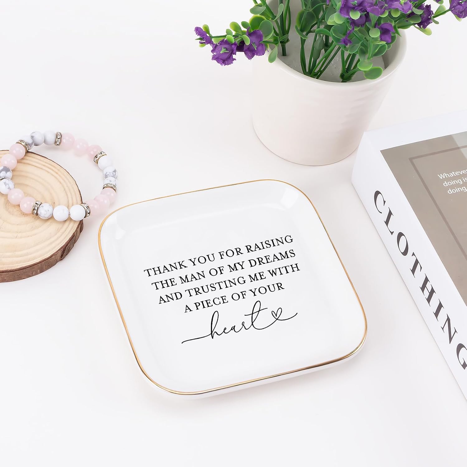 Mother of the Groom Gifts Jewelry Tray from Bride, Mother's Day Christmas Birthday Wedding Gifts for Mother in Law of the Groom from Bride Ceramic Ring Dish Plate
