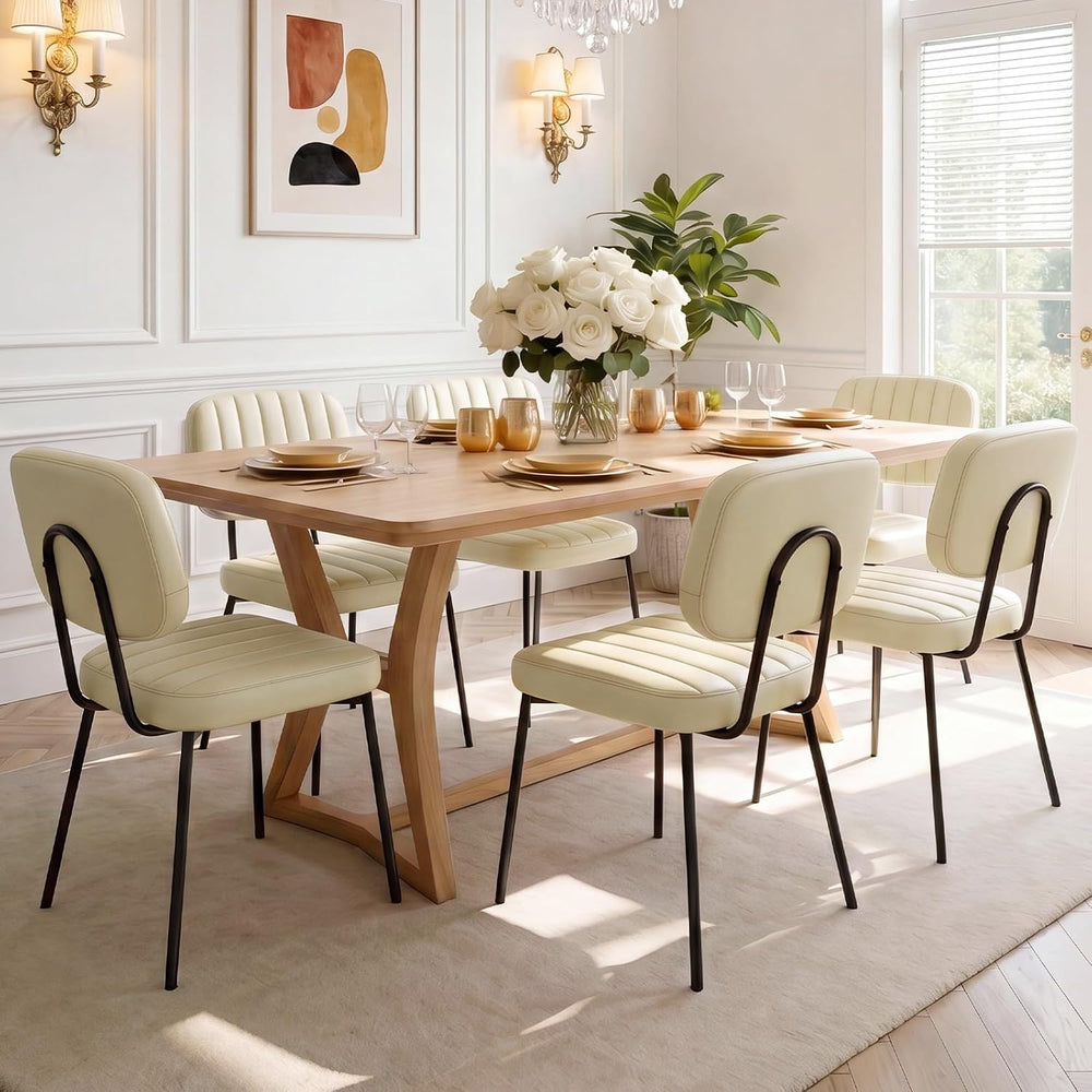 OLIXIS Dining Chairs Set of 6, Upholstered Kitchen Chairs, Beige White