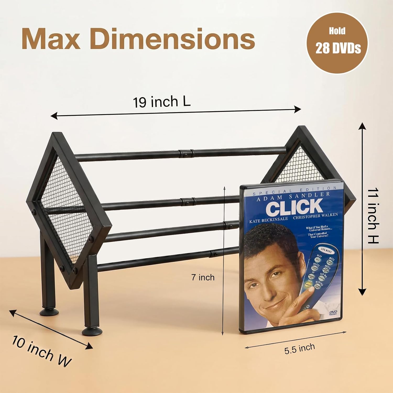 PUTNATRURE DVD Blu ray Rack, Expandable Media Shelf Holds 36 DVD Cases, Compact Display Organizer for Video Games and Movies, Black