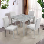 Dining Table Set for 4, 5-Piece Kitchen Table & Chairs Set with Versatile Square Table & 4 Upholstered Chairs, 34.5'' Dinner Set with Crystal Decorations & Wood Grain Design, Silver Gray