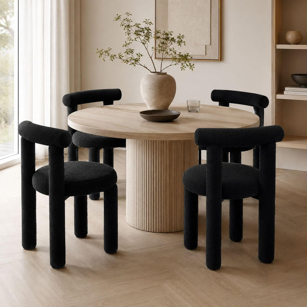 Black Sherpa Dining Chairs Set of 4, Armless Upholstered Boucle Kitchen Chair...
