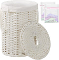 Laundry Hamper with Lid Laundry Basket with Lid 19.0 Gal (72 L) Round Wicker Laundry Basket Handwoven Rattan Basket with Lid Removable Bag 2 Mesh Bags Handles for Living Room Bathroom White