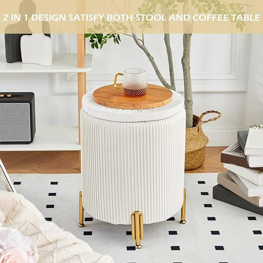 Round Ottoman Foot Stool with Storage and Metal Legs for Living Room Bedroom,...