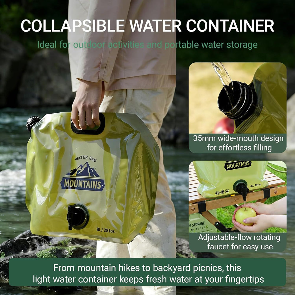 Collapsible Water Container 8L Camping Water Jug with Adjustable Faucet, Leak...