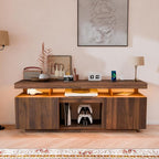 HOMMPA 70 Inch LED TV Stand with Power Outlets for 70/65/60/55 inch TV Gaming Entertainment Center with Storage Modern Industrial TV Cabinet Media Console for Living Room Bedroom Walnut