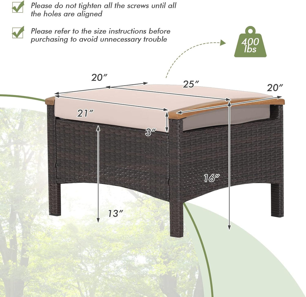HAPPYGRILL Set of 2 Outdoor Patio Ottoman PE Rattan Wicker Ottomans with Remo...