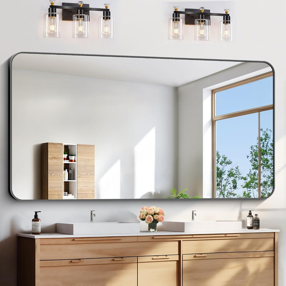 Large Bathroom Mirror 72x36 Inches, Black Oversized Wall Mirror for 2 Sinks A...