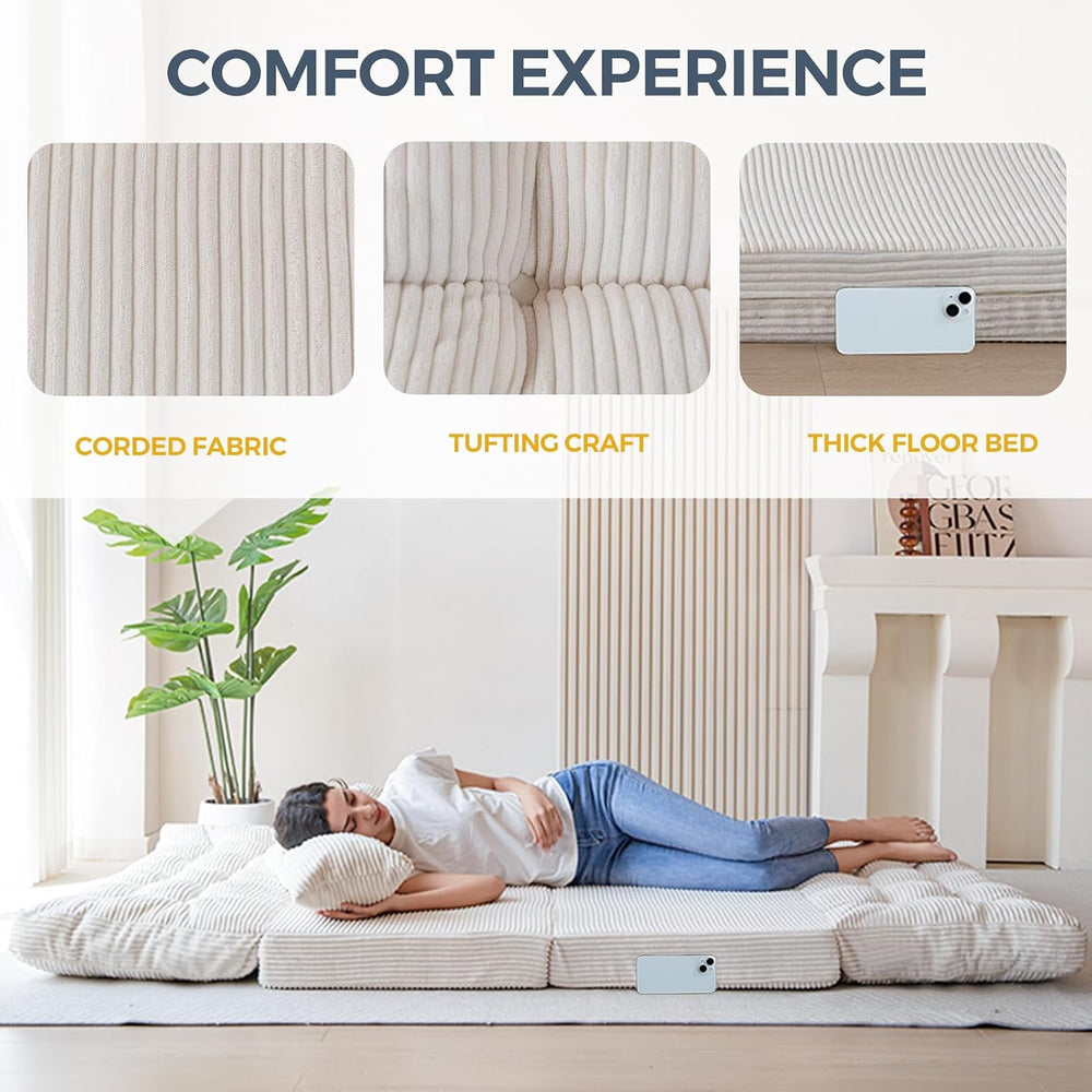 MAXYOYO Folding Sofa Bed, Tufted Bean Bag Bed with Pillows Floor Couch for Ad...