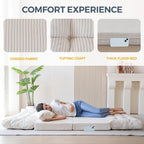 MAXYOYO Folding Sofa Bed, Tufted Bean Bag Bed with Pillows Floor Couch for Adults, Extra Thick and Long Floor Sofa, Twin Floor Couch Bed for Bedroom Living Room, Beige, 39x91 Inch