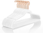 MIZGI Premium Velvet Hangers (50 Pack) Heavy Duty - Non Slip Felt Hangers - White - Rose Gold Swivel Hooks,Space Saving Clothes Hanger,Durable Strong Hanger for Suits,Coats,Dress