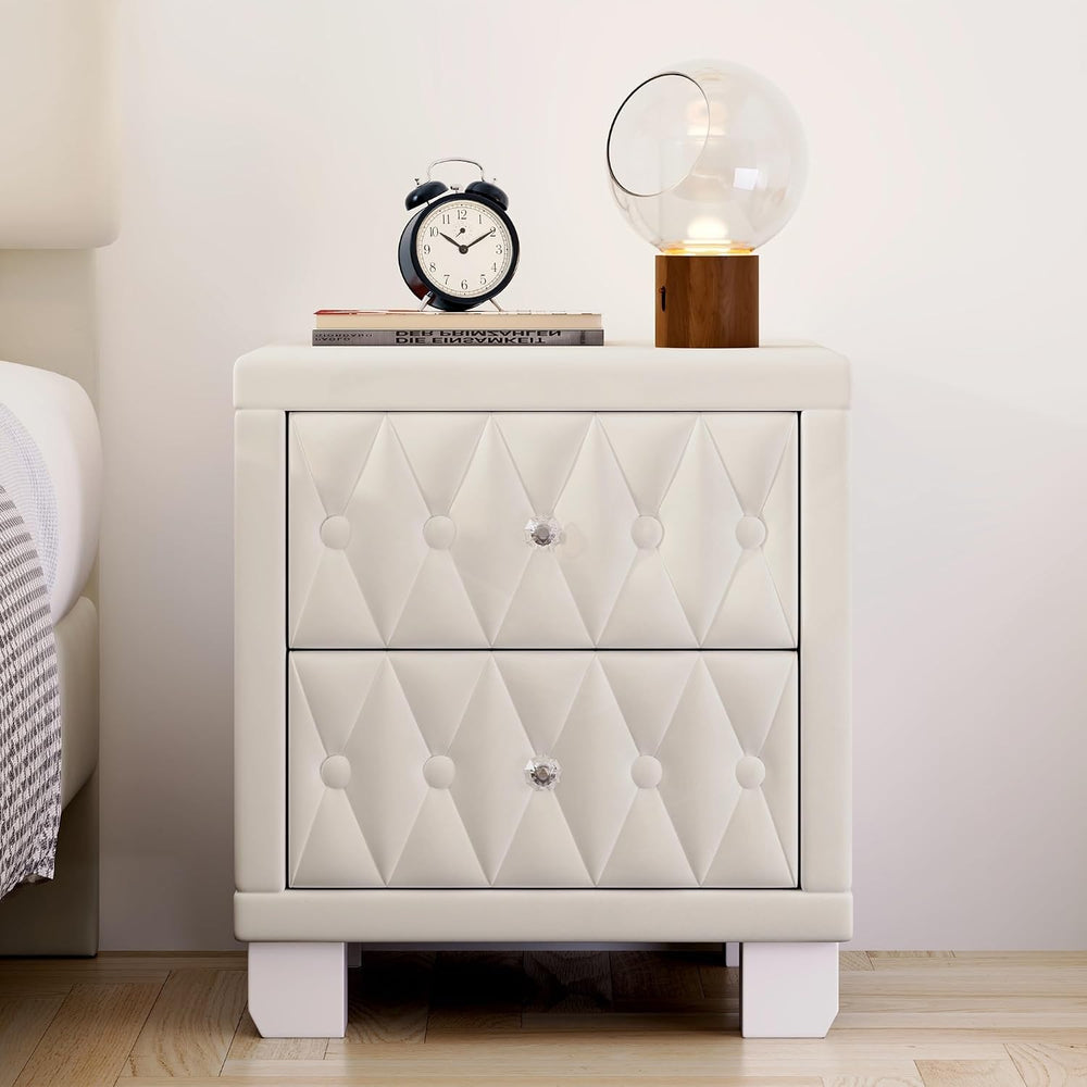 Elegant Velvet Nightstand with 2 Drawers and Crystal Handle, Storage Bedside ...