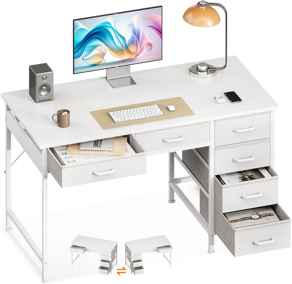 Casaottima 40 Inch Small Computer Desk with 6 Drawers, Reversible Storage Des...