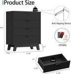 Fluted Nightstand, 31.5" Wide Side Table with 4 Large Storage Drawers, Mid Century Modern Wood Night Stand with Metal Handle, Wooden Bedside End Table for Bedroom, Living Room, Closet, Black